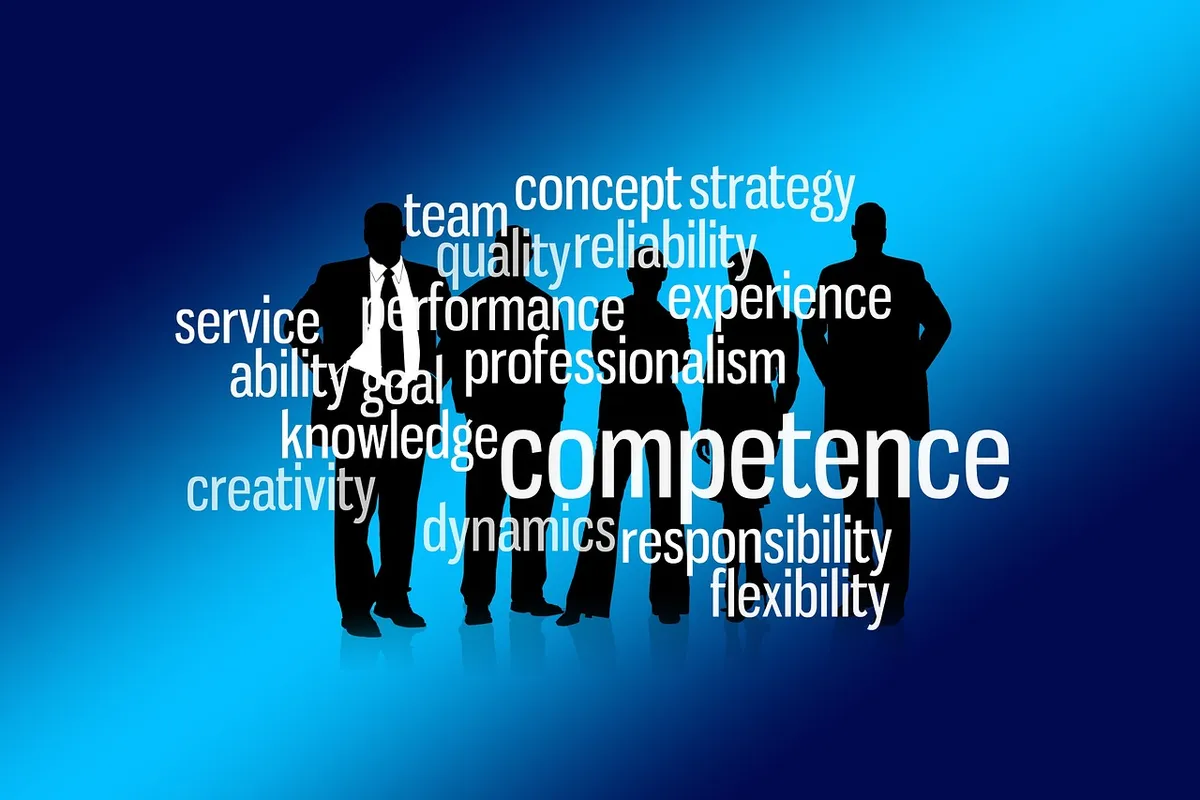team, business people, competence, experience, flexibility, knowledge, perfomance, ability, goal, quality, creativity, responsibility, strategy, service, profes